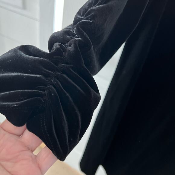 Susan Graver Black Velour Shift Dress Size Large 3/4 Rouch sleeve Stretch - Picture 11 of 11